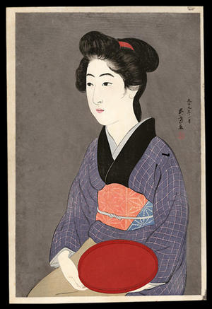 橋口五葉: Woman Holding a Tray - Bon Moteru Onna - Japanese Art Open Database