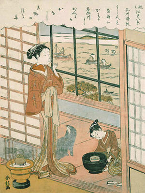 Suzuki Harunobu: Homing Sailboats at Shinagawa - Japanese Art Open Database