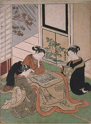 Suzuki Harunobu: Beautiese browsing illustrated Kabuki program illustrated Kabuki program - Japanese Art Open Database