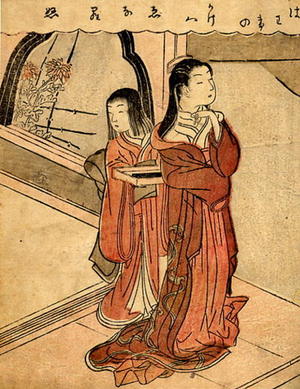 Suzuki Harunobu: Elegant bijin attended by her kamuro - Japanese Art Open Database