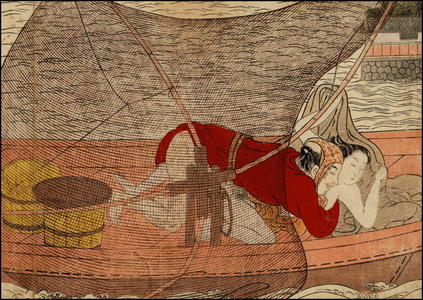 鈴木春信: Fisherman making love to a partly clothed girl on his boat - Japanese Art Open Database