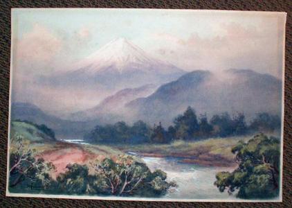 Japanese Print "Fuji with flowing stream" by Yoshida Hiroshi, 吉田博 (Hiroshi)