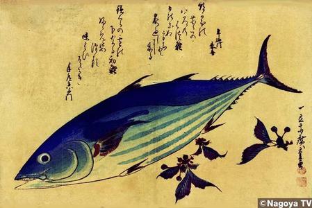 Utagawa Hiroshige: Unknown title — 魚づくしより 鰹に桜 - Japanese Art Open Database
