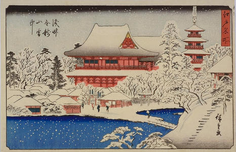 Utagawa Hiroshige: Kinryuzan Temple at Asakusa in the Snow — 浅艸金龍山雪中 - Japanese Art Open Database