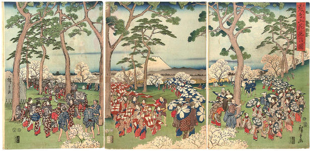 Utagawa Hiroshige: Cherry blossom viewing at Mt Asukayama — Asukayama hanami no zu - Japanese Art Open Database