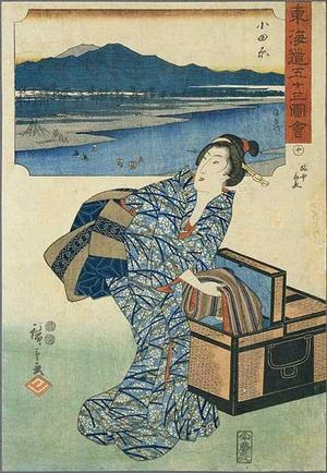 日本版画 "Odawara" 由 Ando Hiroshige, 歌川広重 (Hiroshige 1 Ando (歌川広重)) 创作