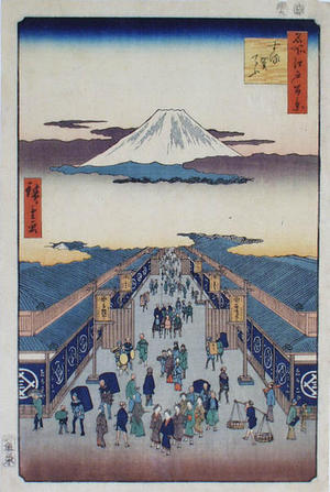 Utagawa Hiroshige: The street Suruga-cho and Mount Fuji - Japanese Art Open Database