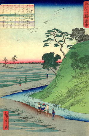 二歌川広重: bijin in a kago being carried by her servants beside paddy-fields - Japanese Art Open Database