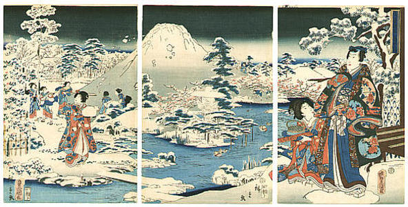 Hiroshige 2 and Kunisada 1: Prince Genji and Mt.Fuji - Japanese Art Open Database