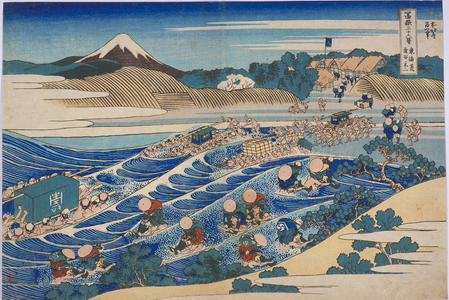 葛飾北斎: Fuji Viewed from Kanaya on the Tokaido Highway — 東海道金谷ノ不二〔以下裏富士〕 - Japanese Art Open Database