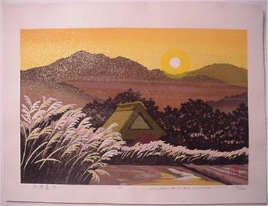 Maeda Masao: Unknown- Japanese house at sunset - Japanese Art Open Database