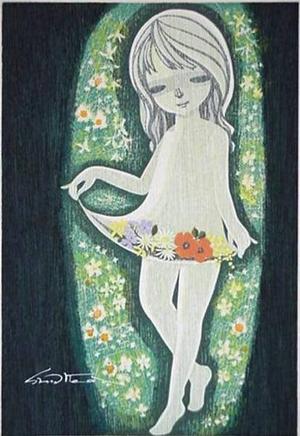 Ikeda Shuzo: Girl with flowers on dress - Japanese Art Open Database