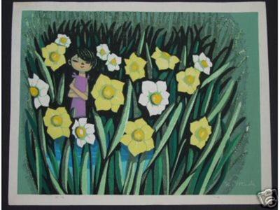 Ikeda Shuzo: Unknown- Child in Flower Garden - Japanese Art Open Database