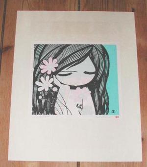Ikeda Shuzo: Unknown- Girl with three flowers - Japanese Art Open Database