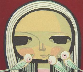 Ikeda Shuzo: Unknown- girl and 3 birds - Japanese Art Open Database