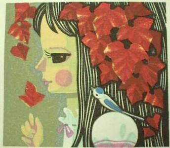 Ikeda Shuzo: Unknown- girl, flower and bird - Japanese Art Open Database