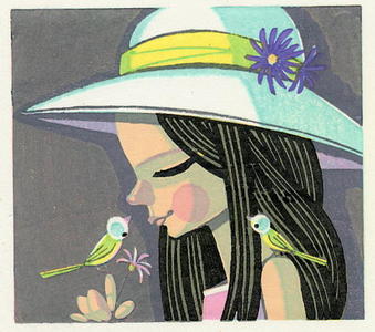 Ikeda Shuzo: Unknown- girl, flower and bird 2 - Japanese Art Open Database