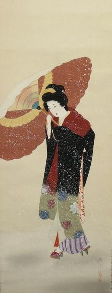 Ishikawa Kiyohiko: Bijin in a Snowstorm — 雪中美人図 - Japanese Art Open Database