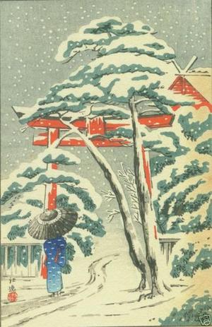 風光礼讃: Bijin and Torii in Winter - Japanese Art Open Database