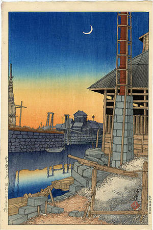 風光礼讃: Evening Glow at Namamugi, Yokohama - Japanese Art Open Database