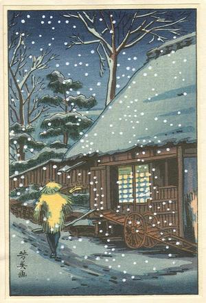 風光礼讃: Snowy Winter Night Street Scene - Japanese Art Open Database