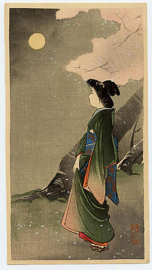 Ito Sozan: Woman near the Cherry Tree in a Full moon - Japanese Art Open Database
