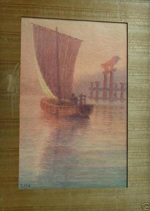 Ito Yuhan (1867-1942 Yoshihiko, Yasuhiko)による浮世絵「Sailboat at Miyajima」