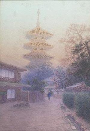 Ito Yuhan: Temple and figures in a misty landscape. - Japanese Art Open Database