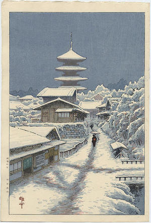 Ito Yuhan (1867-1942 Yoshihiko, Yasuhiko)による浮世絵「Tenno-Ji in the Sno」