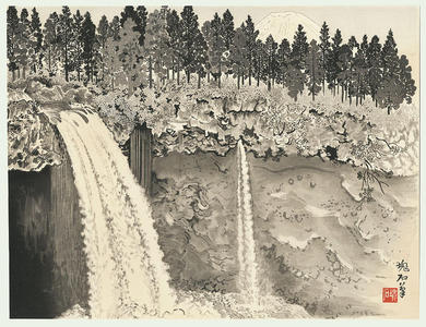 Jokata Kaiseki: Otodome Waterfall and Mt Fuji - Japanese Art Open Database