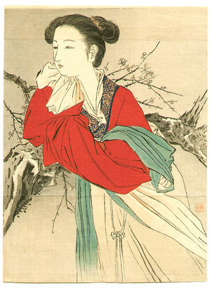 梶田半古: Chinese Lady in Red - Japanese Art Open Database