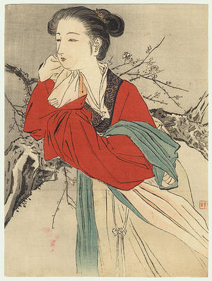 梶田半古: Chinese Lady in Red - Japanese Art Open Database