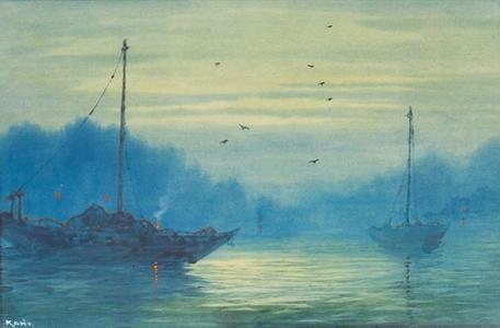 Kano: Ships in mist at night - Japanese Art Open Database