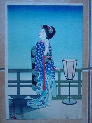 Yoshikawa Kanpo: Maiko Admiring the Moon - Japanese Art Open Database