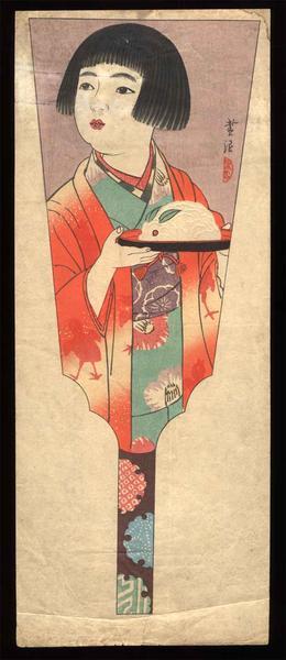 笠松紫浪: Battledore Print of Girl with Snow Rabbit - Japanese Art Open Database