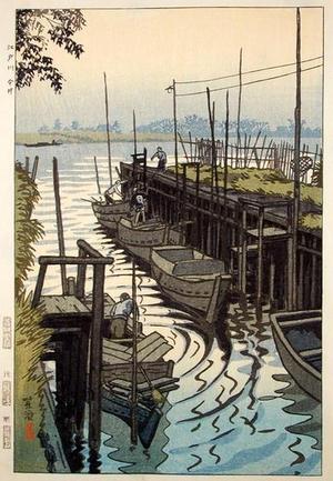 笠松紫浪: Ferry in Edogawa Imai - Japanese Art Open Database