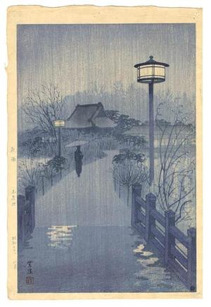 笠松紫浪: Rainy Night at Shinobazu Pond - Japanese Art Open Database