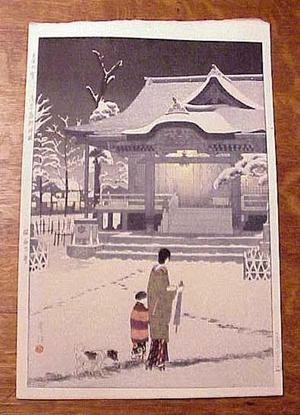 笠松紫浪: Spring Snow at Toriku Shrine, Asakusa - Japanese Art Open Database