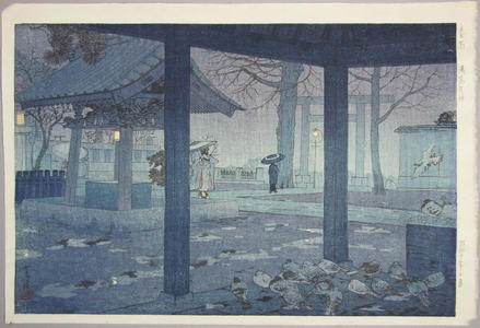 笠松紫浪: Yushima Tenjin Shrine in Spring Rain — 春雨 湯島天神 - Japanese Art Open Database