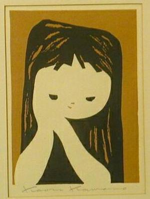 河野薫: Girl clasping hands - Japanese Art Open Database