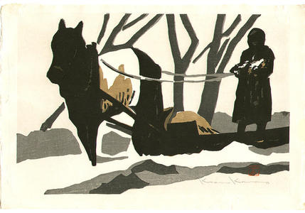 Kawano Kaoru: Horse pulling sled - Japanese Art Open Database