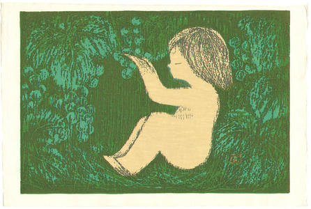 河野薫: Unknown A Seated Girl Under a Tree with Fruit - Japanese Art Open Database