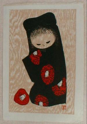 Kawano Kaoru: Unknown, Little Girl- Camellia - Japanese Art Open Database