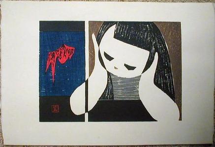 Kawano Kaoru: Unknown- girl and goldfish- oban - Japanese Art Open Database