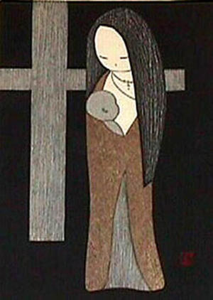 Kawano Kaoru: Woman Holding a Baby - Japanese Art Open Database