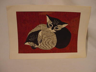 Kawano Kaoru: two kittens - Japanese Art Open Database