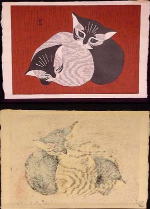 Kawano Kaoru: two kittens - Japanese Art Open Database