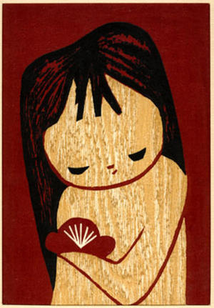 Kawano Kaoru: young girl holding a small Japanese fan - Japanese Art Open Database