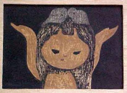 河野薫: young girl with birds in her hair - Japanese Art Open Database