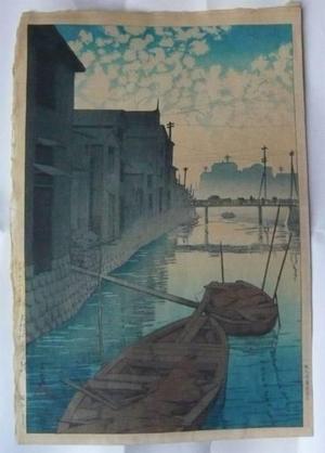 川瀬巴水: Dawn at Daikon Gashi Riverbank — 大根河岸の朝 - Japanese Art Open Database